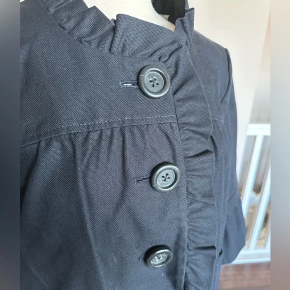 J. Crew Coat Blazer Ruffle Feminine 100% Cotton Canvas Y2K 60s Black Size 12 - Picture 5 of 13